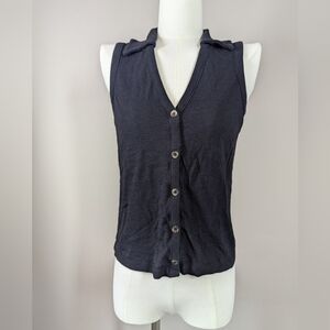 Sanctuary Black Button Front Knit Tank Top Collared Sleeveless Sweater Vest S